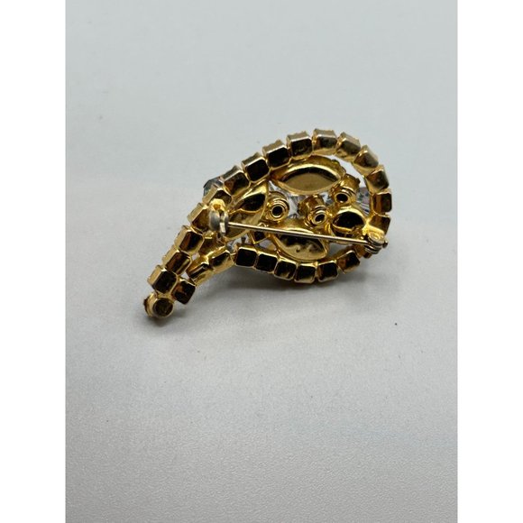 Vintage Paisley Brooch with AB Beads Smokey Grey Rhinestones Gold Tone Setting - Picture 5 of 7